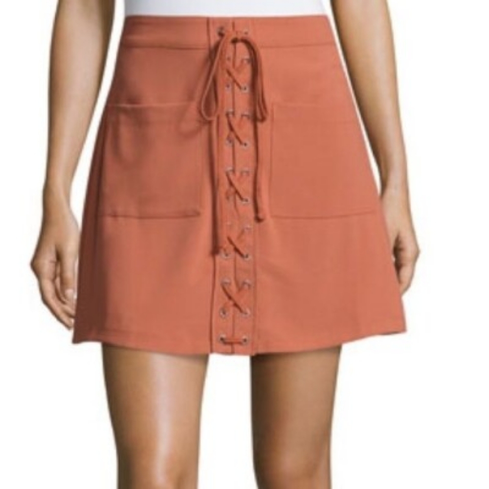 Lovers + Friends Beachwood Lace Up Skirt in Faded Rust - Size Medium